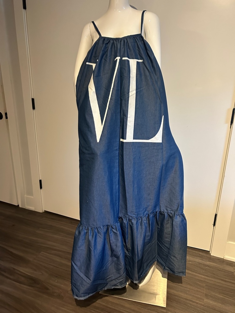 Blue Maxi Dress with Bold White 'VL' Logo